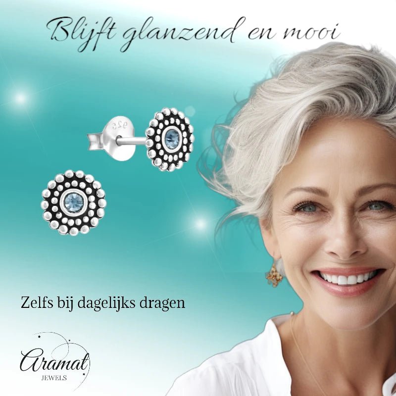 Bali Oorbellen Licht Blauw Kristal | 925 Zilver -