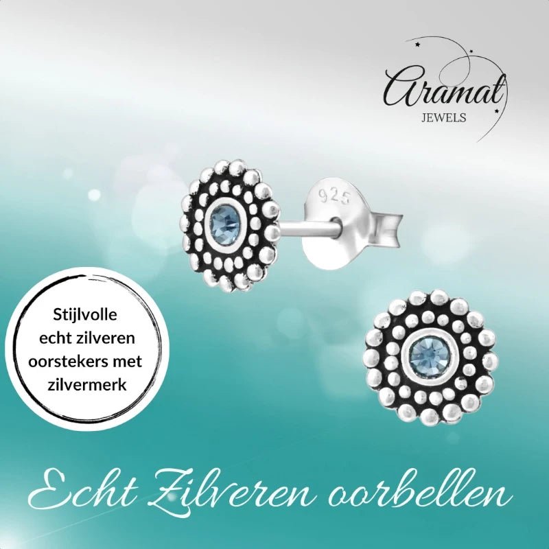 Bali Oorbellen Licht Blauw Kristal | 925 Zilver -