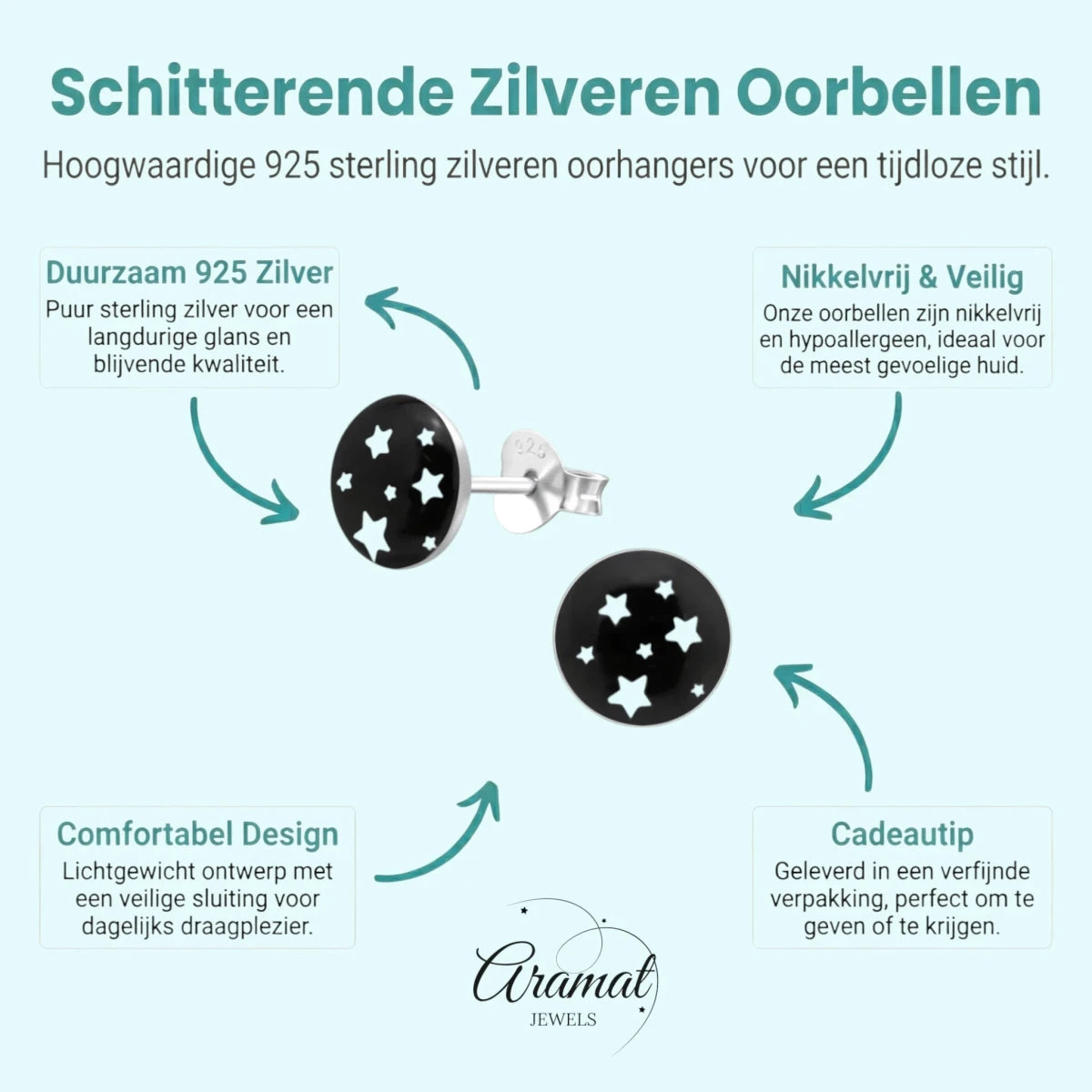 Zilveren Sterren Oorbellen - zilver en acryl -