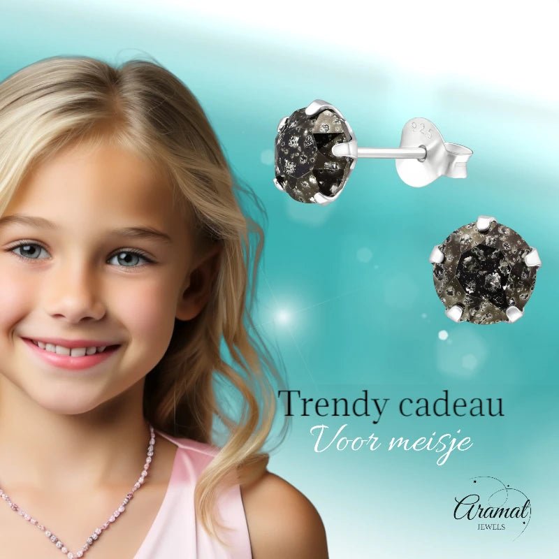 Zwarte Kristal Oorbellen 925 Zilver &acirc;&euro;&ldquo; 6mm Black Diamond - Heren