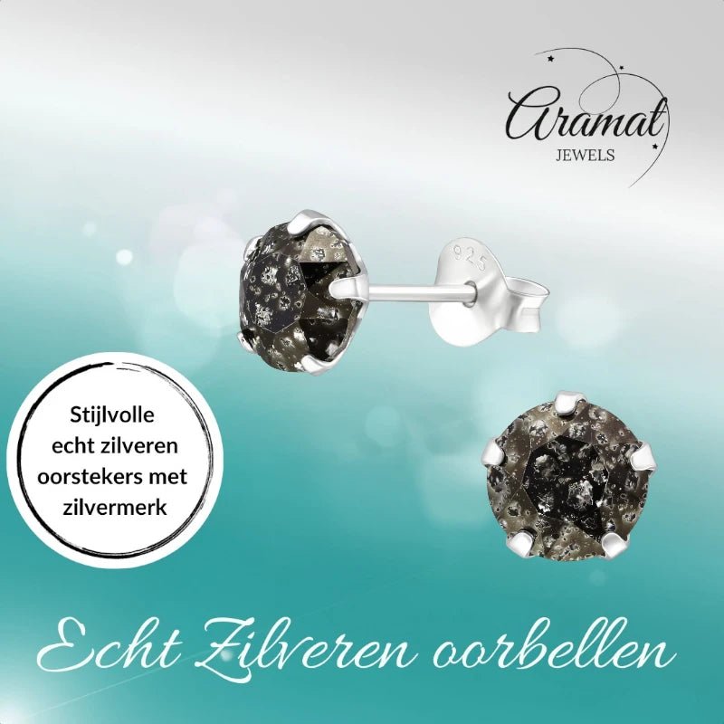Zwarte Kristal Oorbellen 925 Zilver &acirc;&euro;&ldquo; 6mm Black Diamond - Heren
