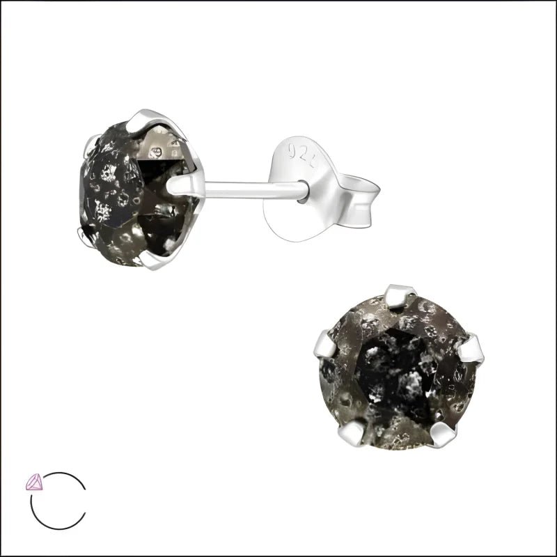 Zwarte Kristal Oorbellen 925 Zilver &acirc;&euro;&ldquo; 6mm Black Diamond - Heren