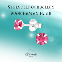 Zilveren Kinder Oorbellen - Roze Kristal 4mm -