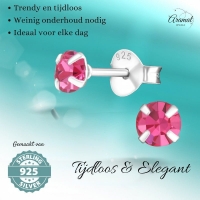 Zilveren Kinder Oorbellen - Roze Kristal 4mm -