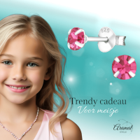 Zilveren Kinder Oorbellen - Roze Kristal 4mm -