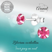 Zilveren Kinder Oorbellen - Roze Kristal 4mm -