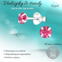 Zilveren Kinder Oorbellen - Roze Kristal 4mm -