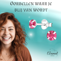 Zilveren Kinder Oorbellen - Roze Kristal 4mm -