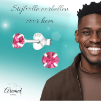 Zilveren Kinder Oorbellen - Roze Kristal 4mm -
