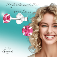 Zilveren Kinder Oorbellen - Roze Kristal 4mm -