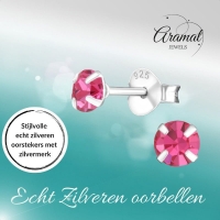 Zilveren Kinder Oorbellen - Roze Kristal 4mm -