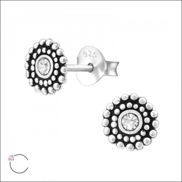 Zilveren Bali Oorbellen met Kristal &acirc;&euro;&ldquo; 6mm -
