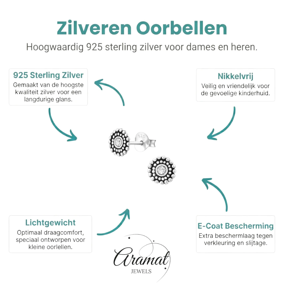 Zilveren Bali Oorbellen met Kristal &acirc;&euro;&ldquo; 6mm -