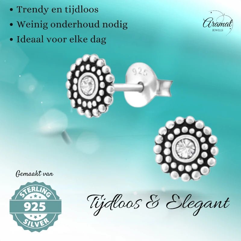 Zilveren Bali Oorbellen met Kristal &acirc;&euro;&ldquo; 6mm -