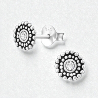 Zilveren Bali Oorbellen met Kristal &acirc;&euro;&ldquo; 6mm -