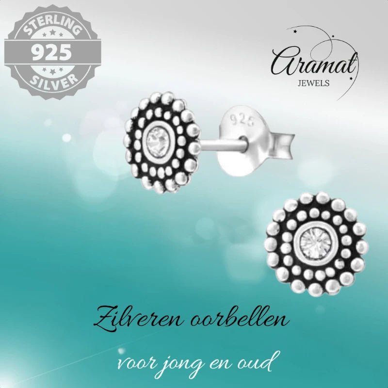 Zilveren Bali Oorbellen met Kristal &acirc;&euro;&ldquo; 6mm -