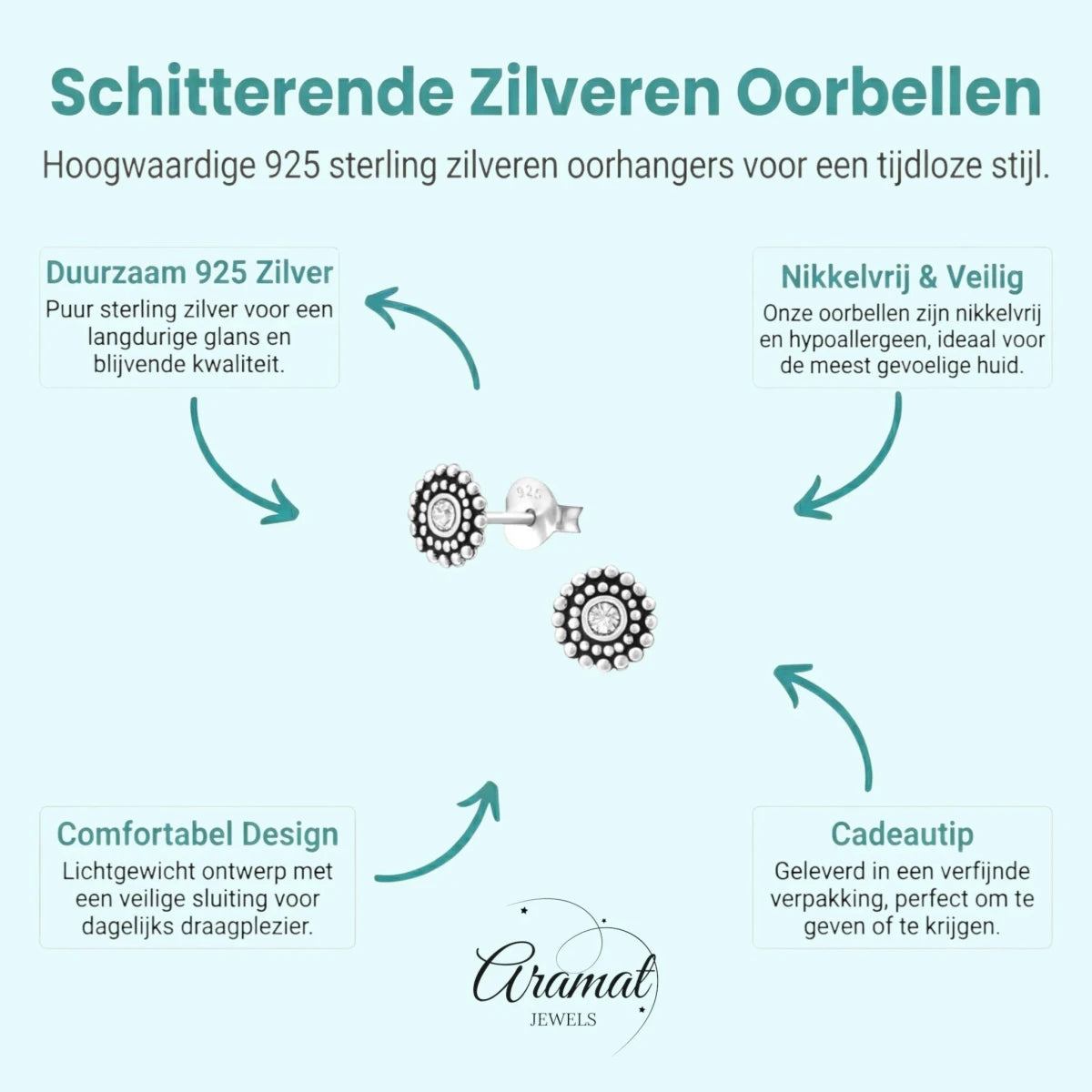Zilveren Bali Oorbellen met Kristal &acirc;&euro;&ldquo; 6mm -