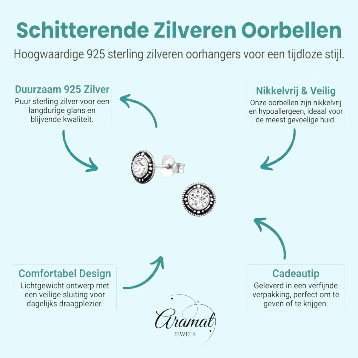 Zilveren Bali Oorbellen - Kristal Oorstekers -