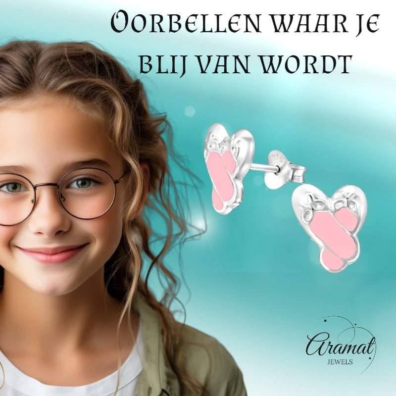 Zilveren Balletschoen Oorbellen &acirc;&euro;&ldquo; 925 Zilver & Roze Emaille -