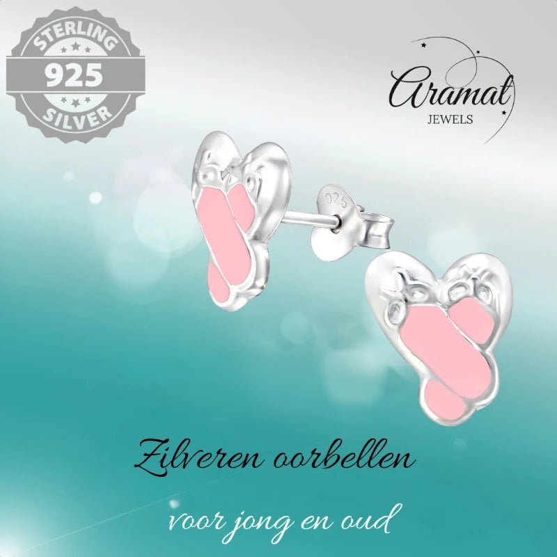 Zilveren Balletschoen Oorbellen &acirc;&euro;&ldquo; 925 Zilver & Roze Emaille -