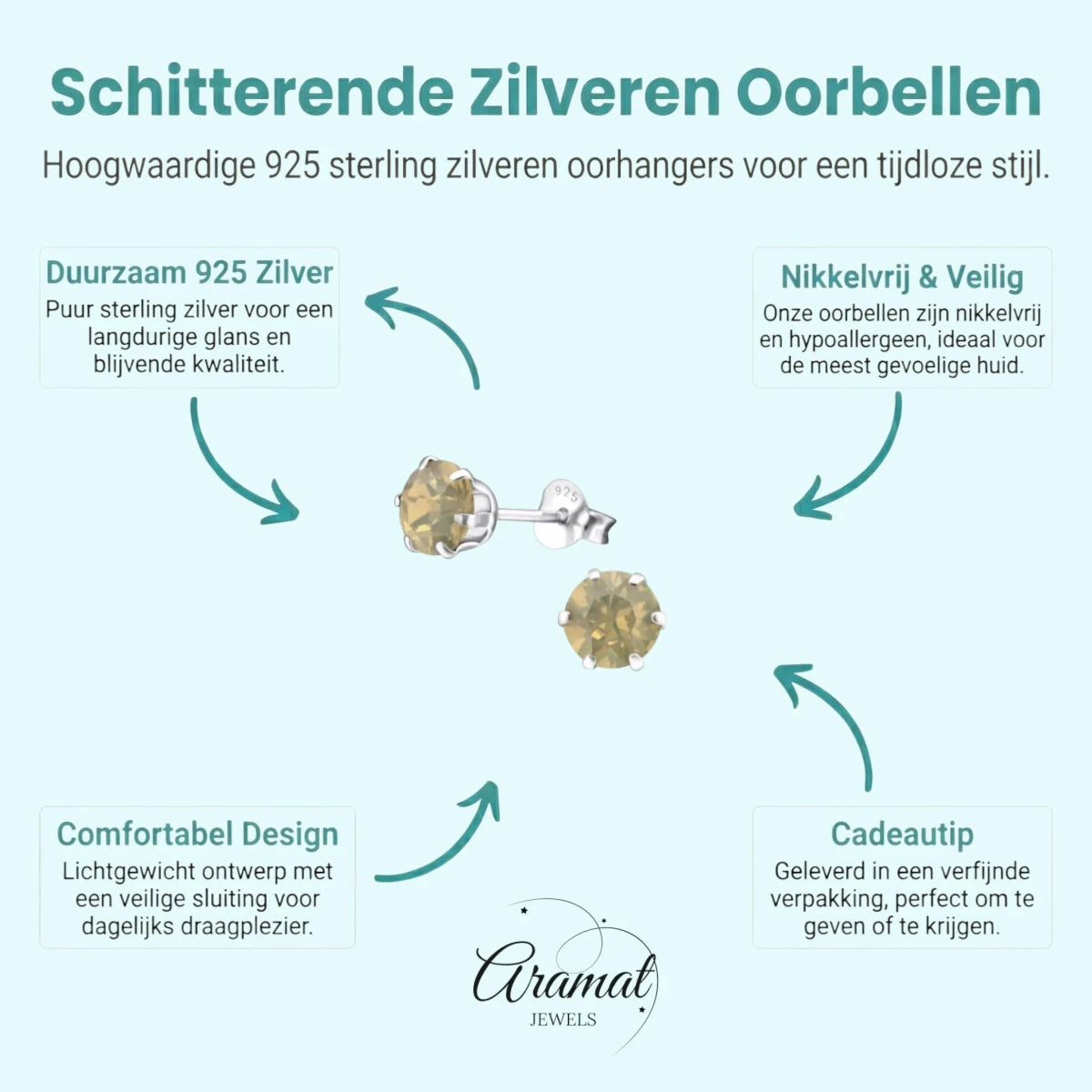 Zilveren Oorbellen met 6mm Opaal Zand -