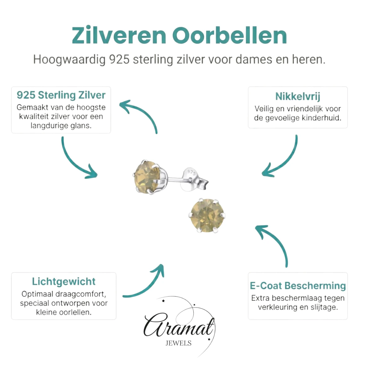Zilveren Oorbellen met 6mm Opaal Zand -