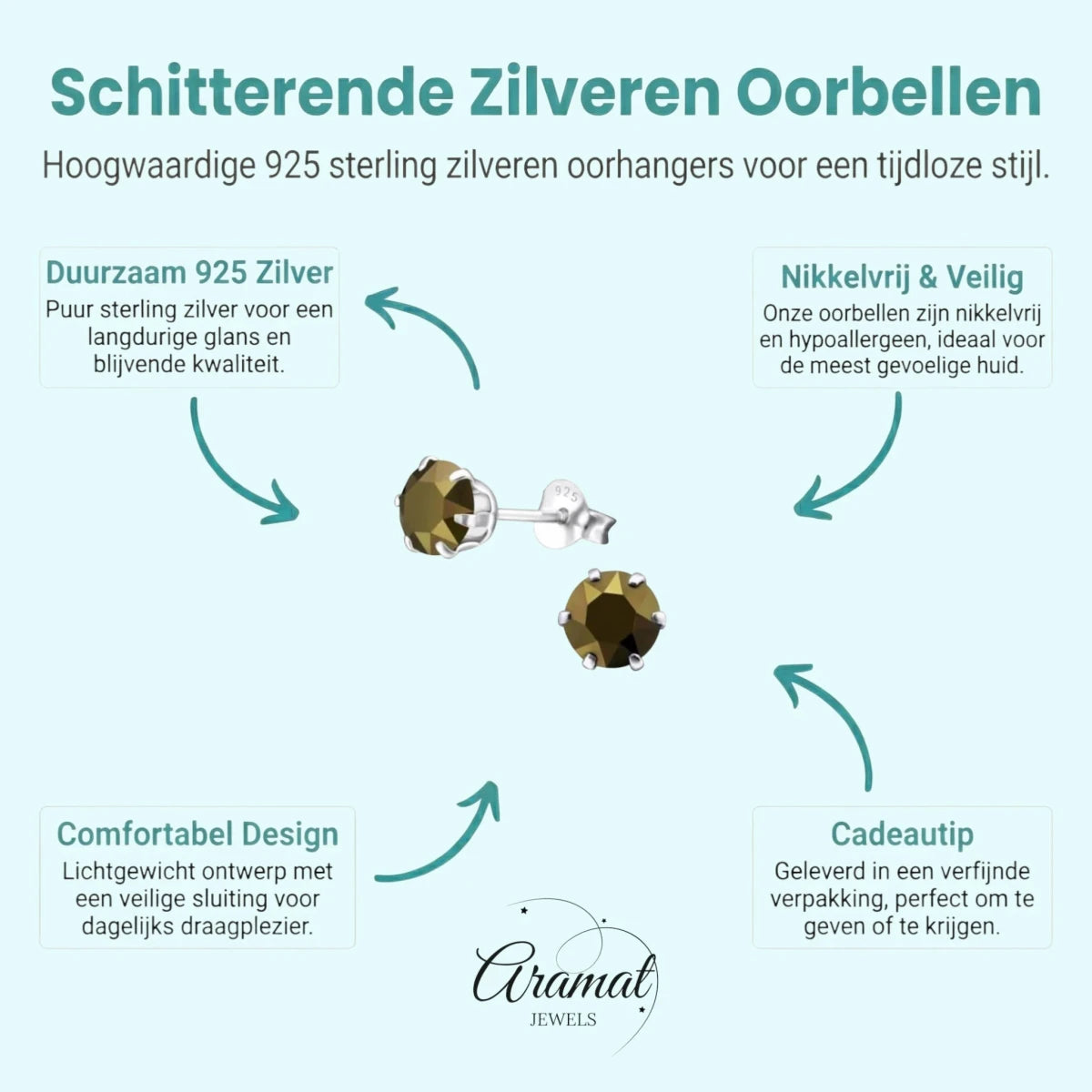 Bruine Kristal Oorbellen zilver -
