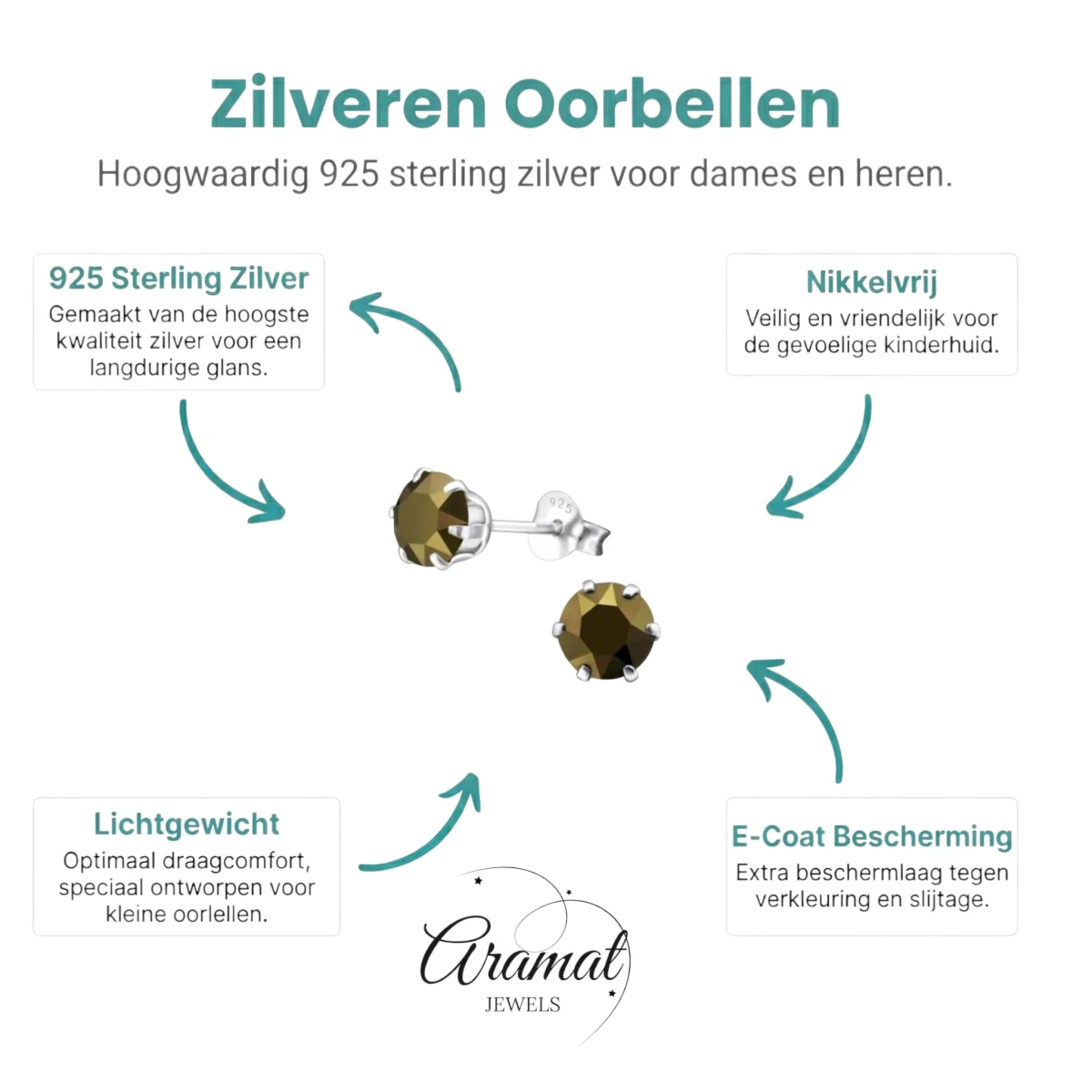 Bruine Kristal Oorbellen zilver -