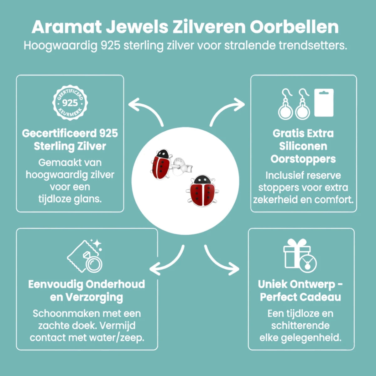 Schattige Zilveren Lieveheersbeestje Oorbellen -