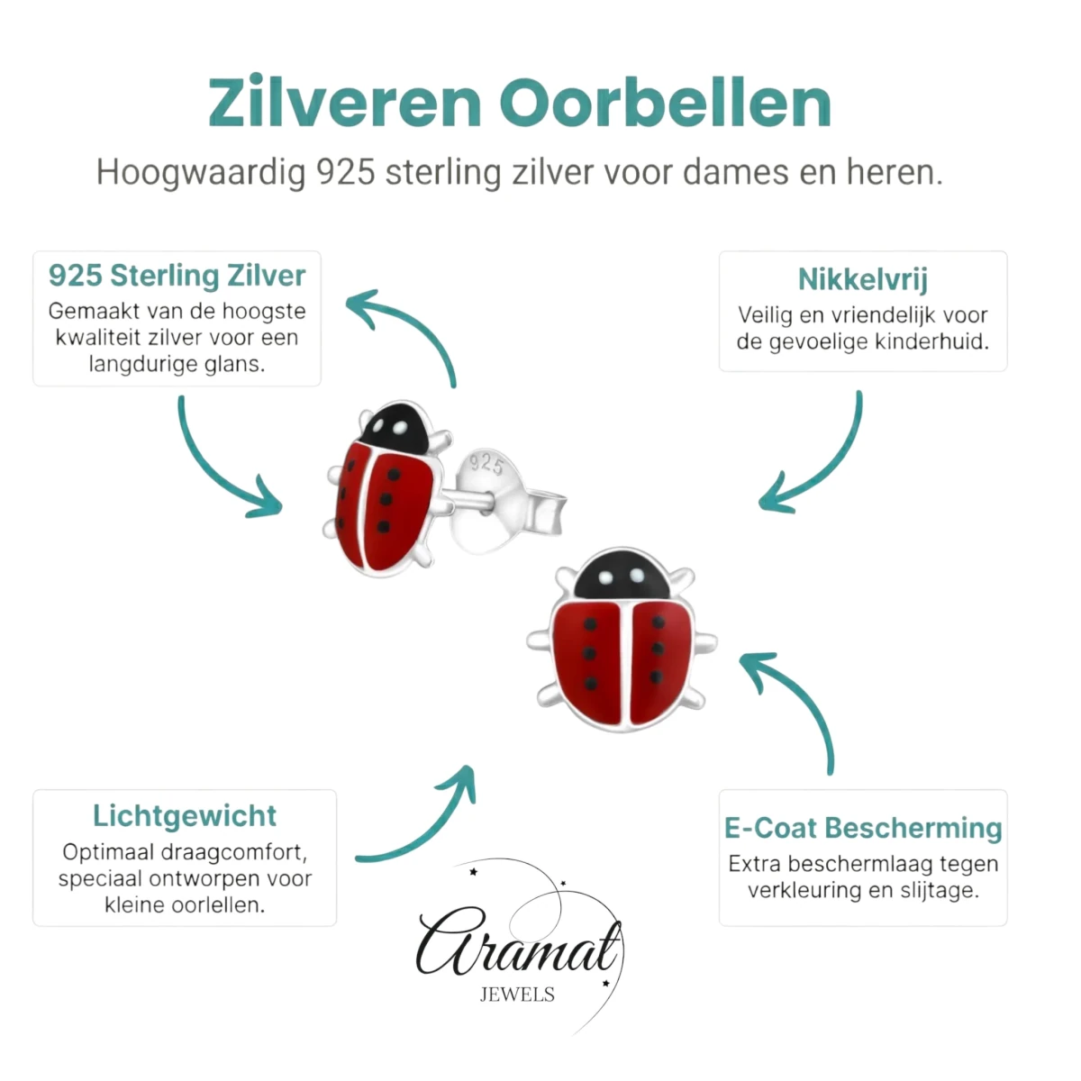 Schattige Zilveren Lieveheersbeestje Oorbellen -
