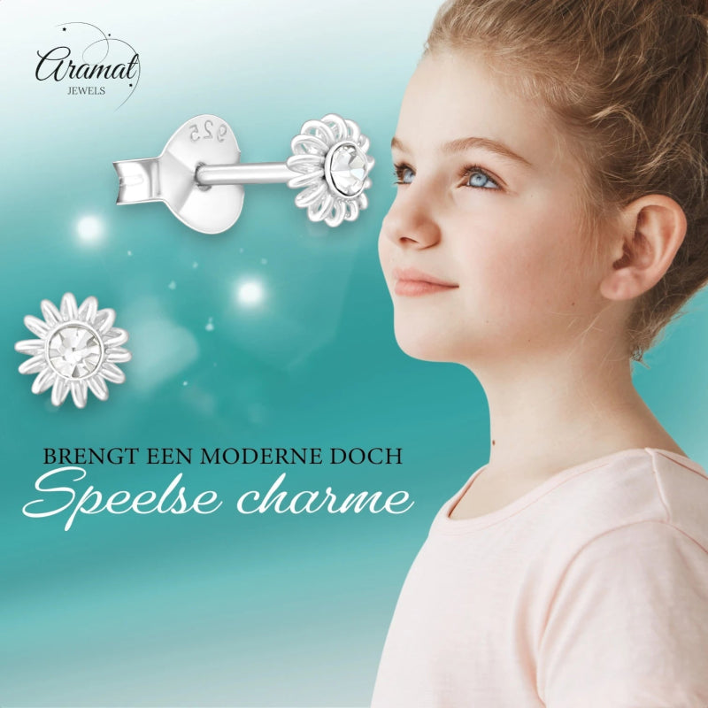 Zilveren Kristal Kinder Oorbellen -
