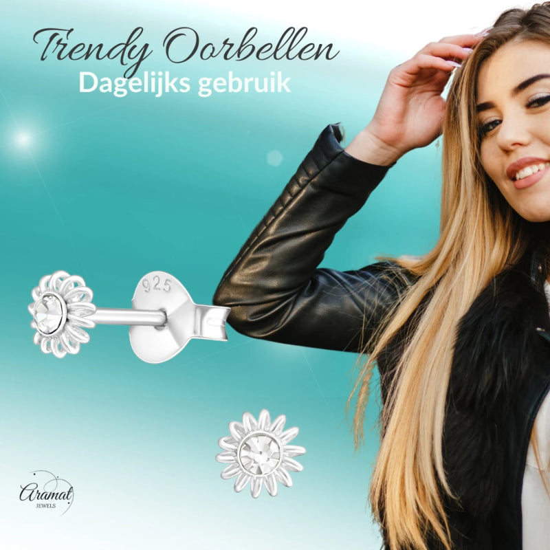 Zilveren Kristal Kinder Oorbellen -