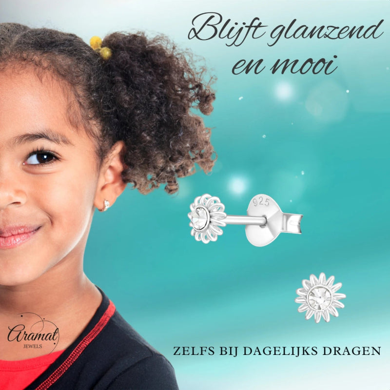 Zilveren Kristal Kinder Oorbellen -