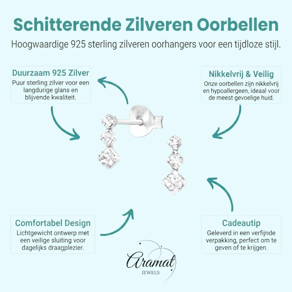 Zilveren Kinder Oorbellen met Kristal -