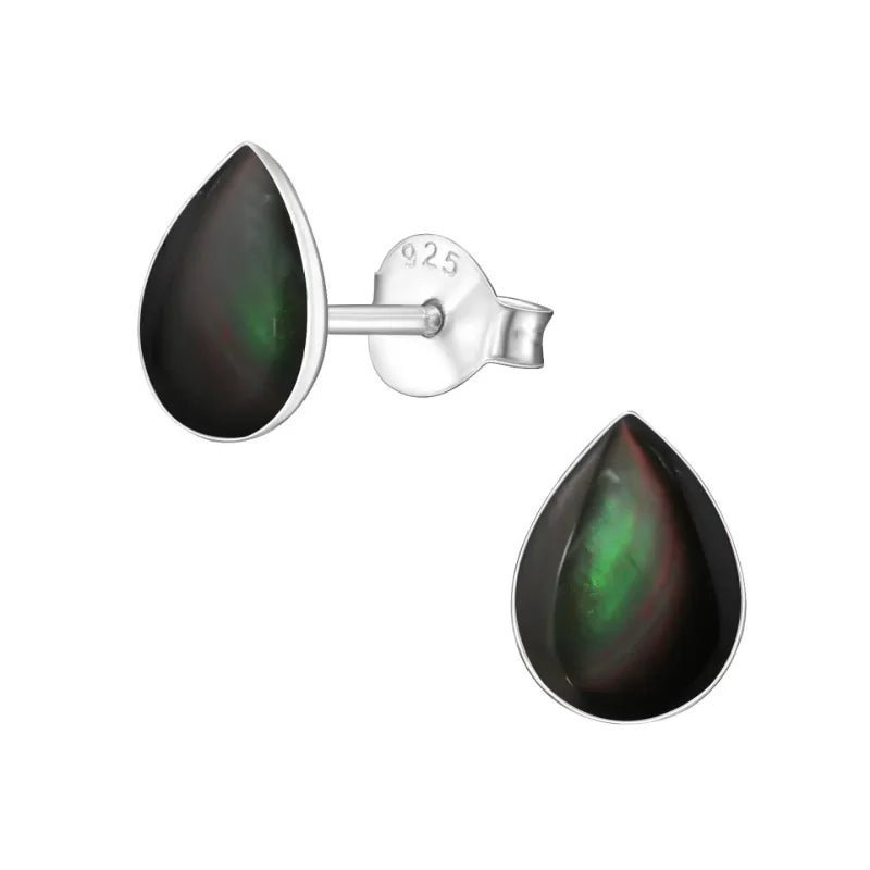 Zilveren Druppel Oorbellen - Schelp Sieraden - Schelp-Zwart-8x6mm -