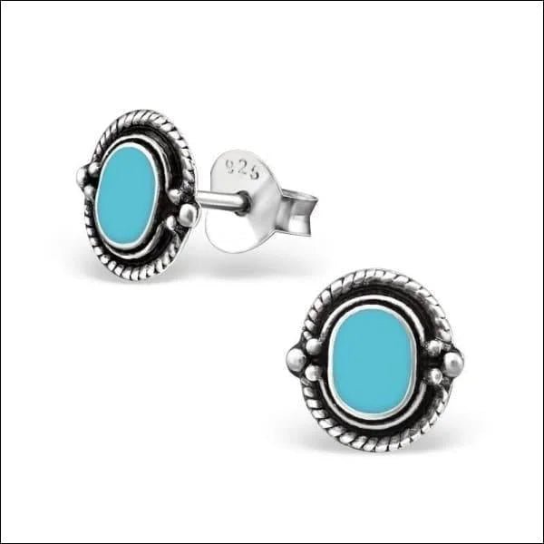 Zilveren Bali Oorbellen - Ovaal Blauw 8mm -