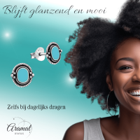 Zilveren Bali Oorbellen - Ovaal Blauw 8mm -