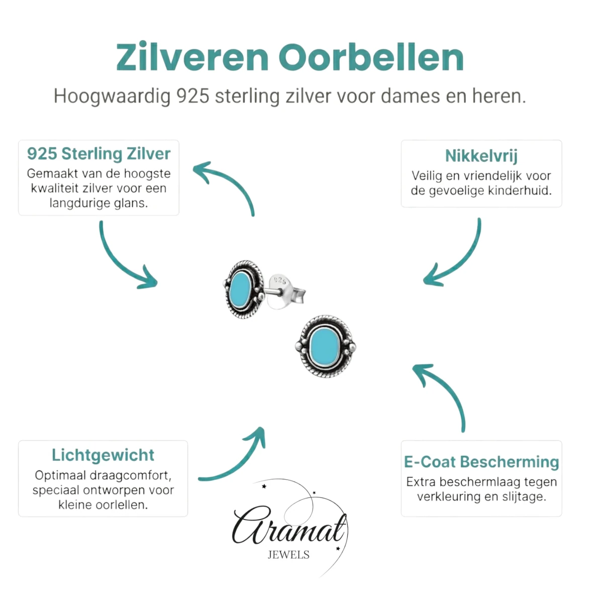 Zilveren Bali Oorbellen - Ovaal Blauw 8mm -