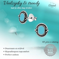 Zilveren Bali Oorbellen - Ovaal Blauw 8mm -