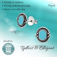 Zilveren Bali Oorbellen - Ovaal Blauw 8mm -