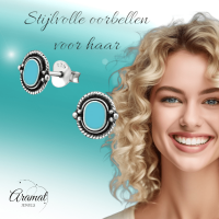Zilveren Bali Oorbellen - Ovaal Blauw 8mm -