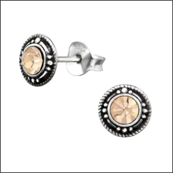 925 Zilveren Bali Oorbellen Rond - Etnisch Design - Transparant Kristal-6mm -