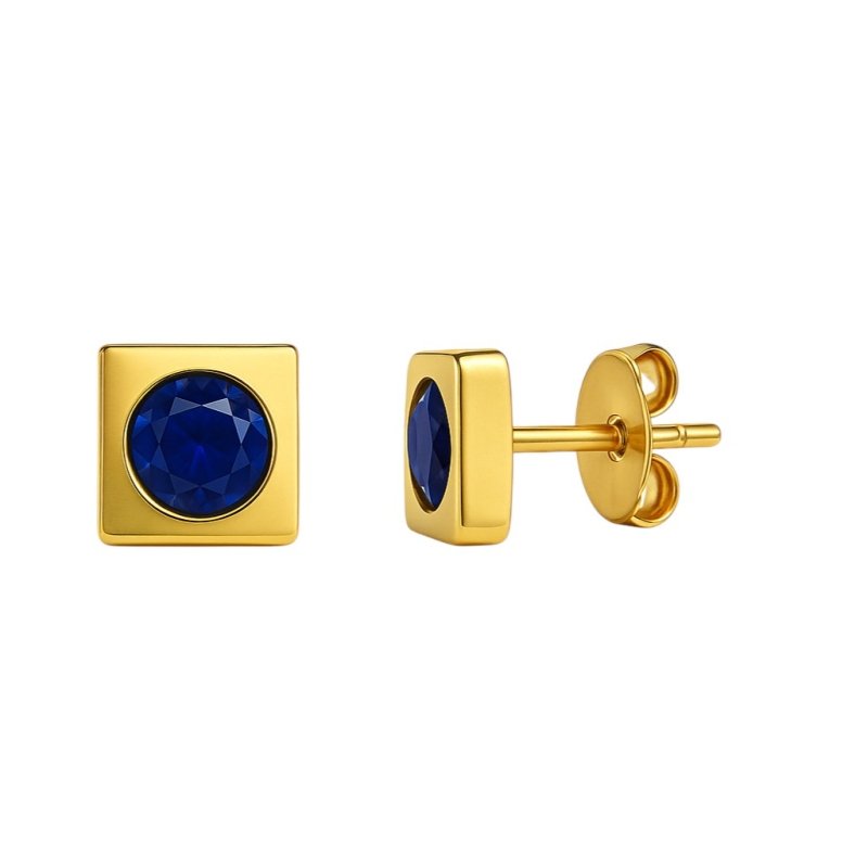 Vierkante oorbellen met donkerblauwe zirkonia &acirc;&euro;&ldquo; 6 mm -