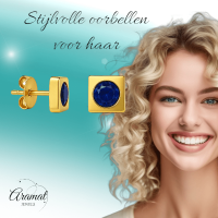 Vierkante oorbellen met donkerblauwe zirkonia &acirc;&euro;&ldquo; 6 mm -
