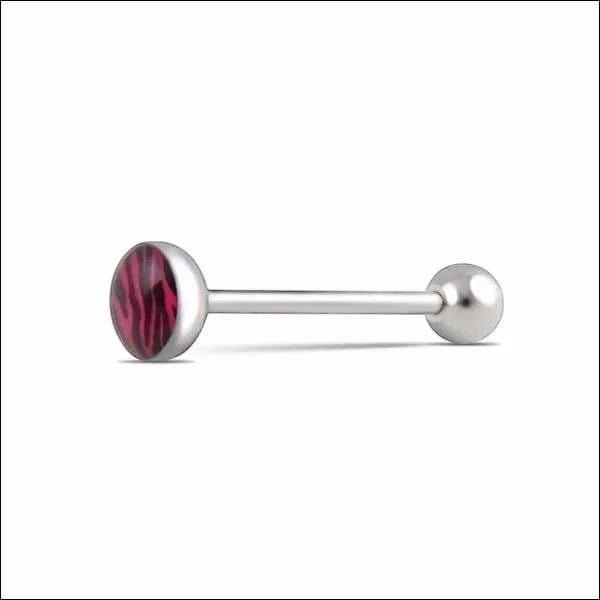 Stalen Tongpiercing Zebra Strepen - Zwart-roze -