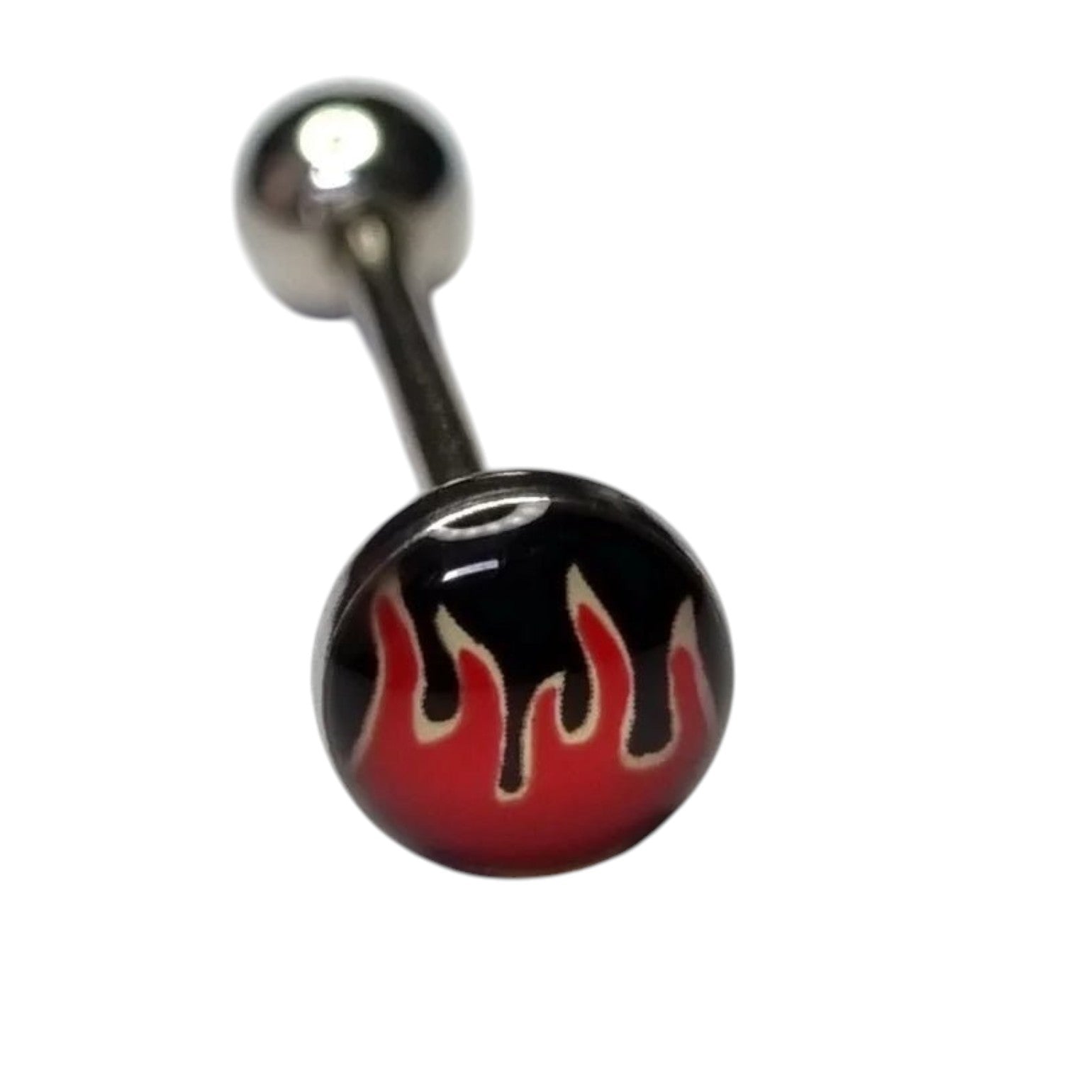 Zilverkleurige Tongpiercing met Vlammen Design -