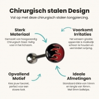 Zilverkleurige Tongpiercing met Vlammen Design -