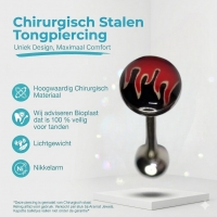 Zilverkleurige Tongpiercing met Vlammen Design -
