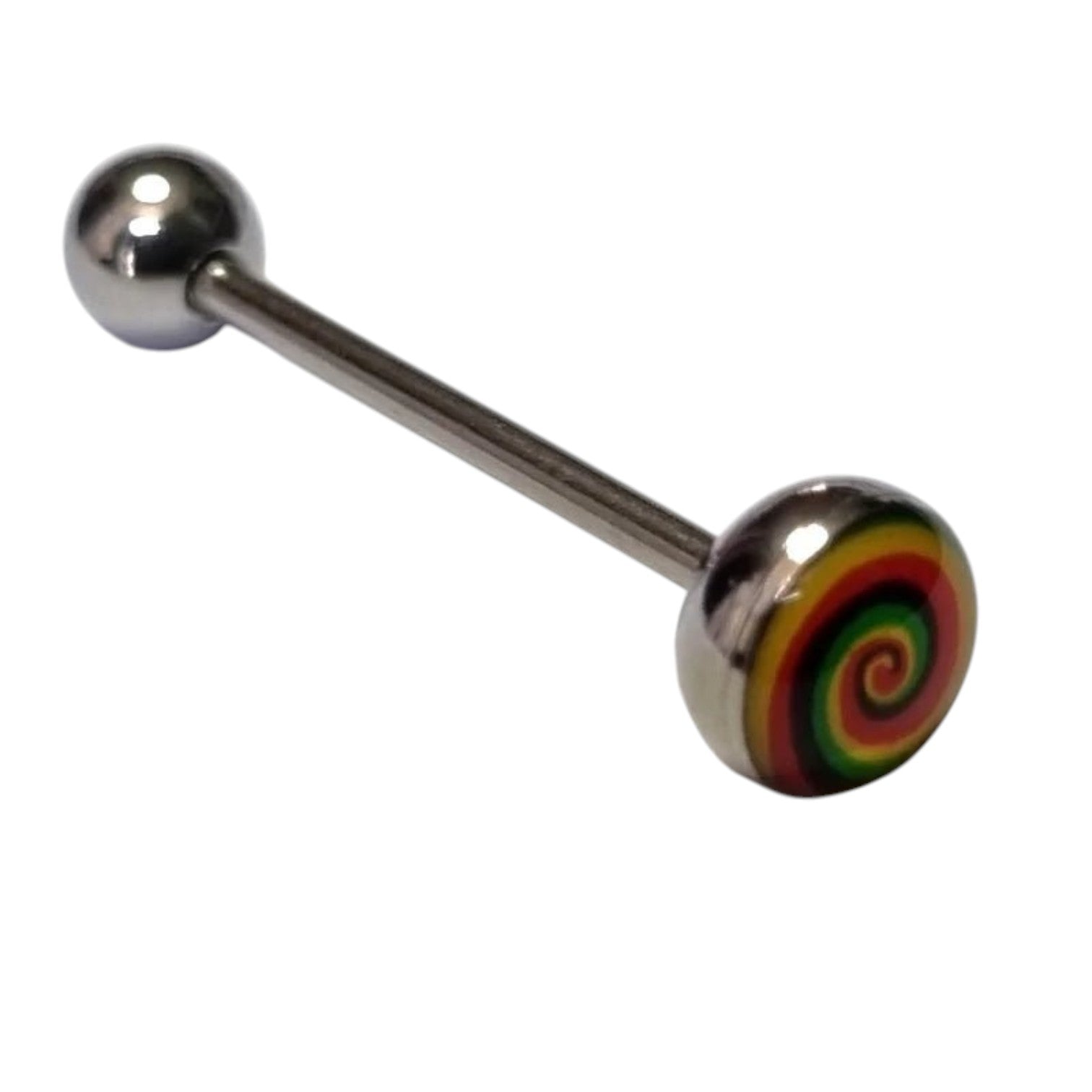 Stalen Swirl Tongpiercing met Kleurrijk Logo -