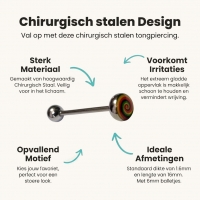 Stalen Swirl Tongpiercing met Kleurrijk Logo -